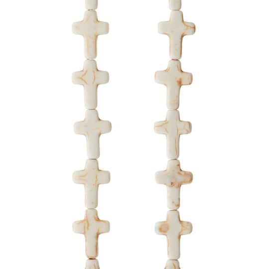 12 Pack: White Stone Cross Beads, 15mm by Bead Landing™